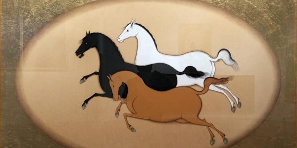 Three Horses Painting By Khalid