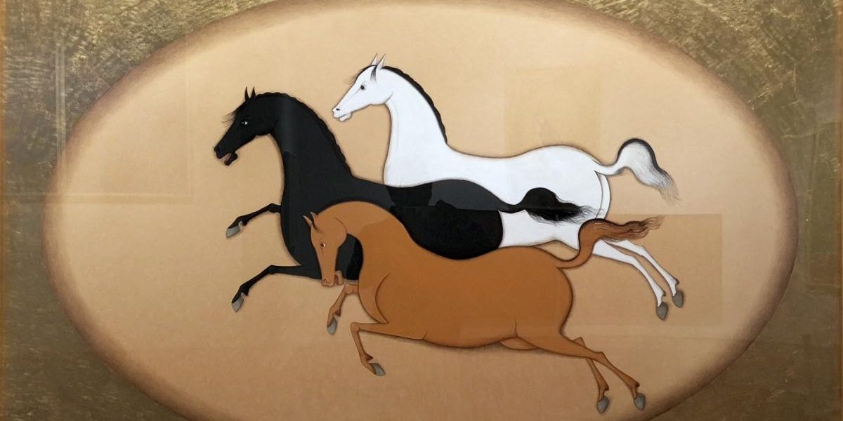 Three Horses Painting By Khalid