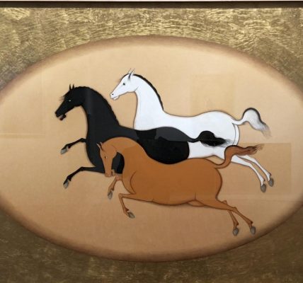 Three Horses Painting By Khalid